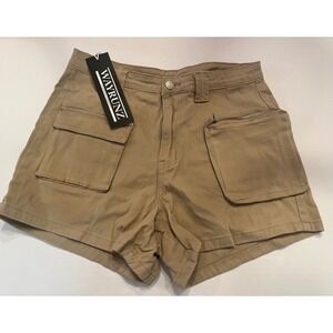 Woman's High Waist Cargo Shorts Khaki with Pockets Stretchy Size 13
